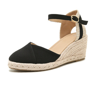 New Trendy Buckle Slingback Custom <strong>Espadrilles</strong> Women Canvas <strong>Wedges</strong> Shoes Platform Chunky <strong>Wedge</strong> Heel Sandals - Product Image 1