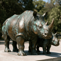 Sculpture de rhinocéros en bronze grandeur nature personnalisée, statue d'animal en métal représentant un rhinocéros debout pour la décoration publique dans la place