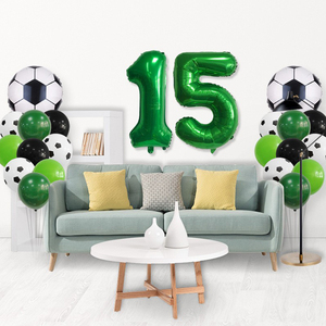 Set de Globos de Fútbol con Número Verde y Globos de Aluminio para Fiesta de Fútbol - Product Image 1
