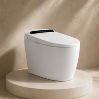 WC intelligent moderne noir mat avec bidet intégré, siège chauffant, sans réservoir, à poser au sol, en céramique, économie d'eau, ensemble de toilettes intelligentes