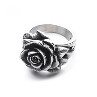 Cincin Perhiasan Fashion Pria Vintage Bunga Kamelia Batu Permata Mungil Gaya Hip Hop Punk Gothic Bahan Titanium Stainless Steel 316L Grosir