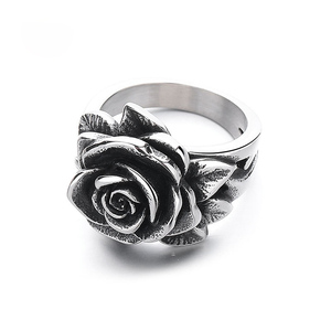 Anello di Moda Hip Hop Punk Gotico con Fiori di Camelia in Pietra Preziosa, Gioiello Vintage in Acciaio Inossidabile Titanio 316L per Uomo, Vendita all'Ingrosso - Product Image 4