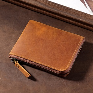 Porte-monnaie miniature en cuir véritable vintage avec fermeture éclair, logo personnalisé, cuir Crazy Horse pour homme et femme, porte-cartes de crédit - Product Image 6