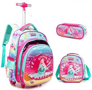 Mochila De Rodinha Infantil 3-teiliges Schulrad-Set mit Lunchbox Kinder reisegepäck SchooTrolley-Tasche Rucksack mit Rädern - Product Image 4