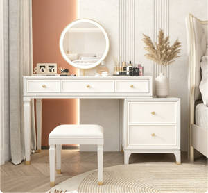 Cómoda y tocador de madera maciza moderna de lujo con escritorio de maquillaje integrado y pantalla LED - Product Image 3