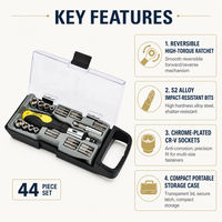 HEHE Ensemble de tournevis à cliquet et de douilles 44 pièces, embouts en acier S2, kit d'outils CR-V avec étui portable pour la réparation