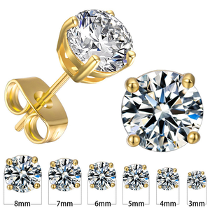 Gioielli di Moda Orecchini a Lobo in Acciaio Inossidabile 316L Ipoallergenico con Zirconia Cubica Diamante Moissanite Rotondo CZ - Product Image 2