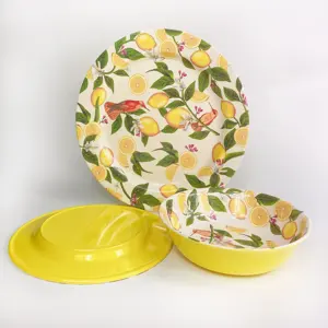 Набор меламиновых западных блюд для повседневного использования, набор посуды из 12 предметов, можно мыть в посудомоечной машине с лимонным узором
