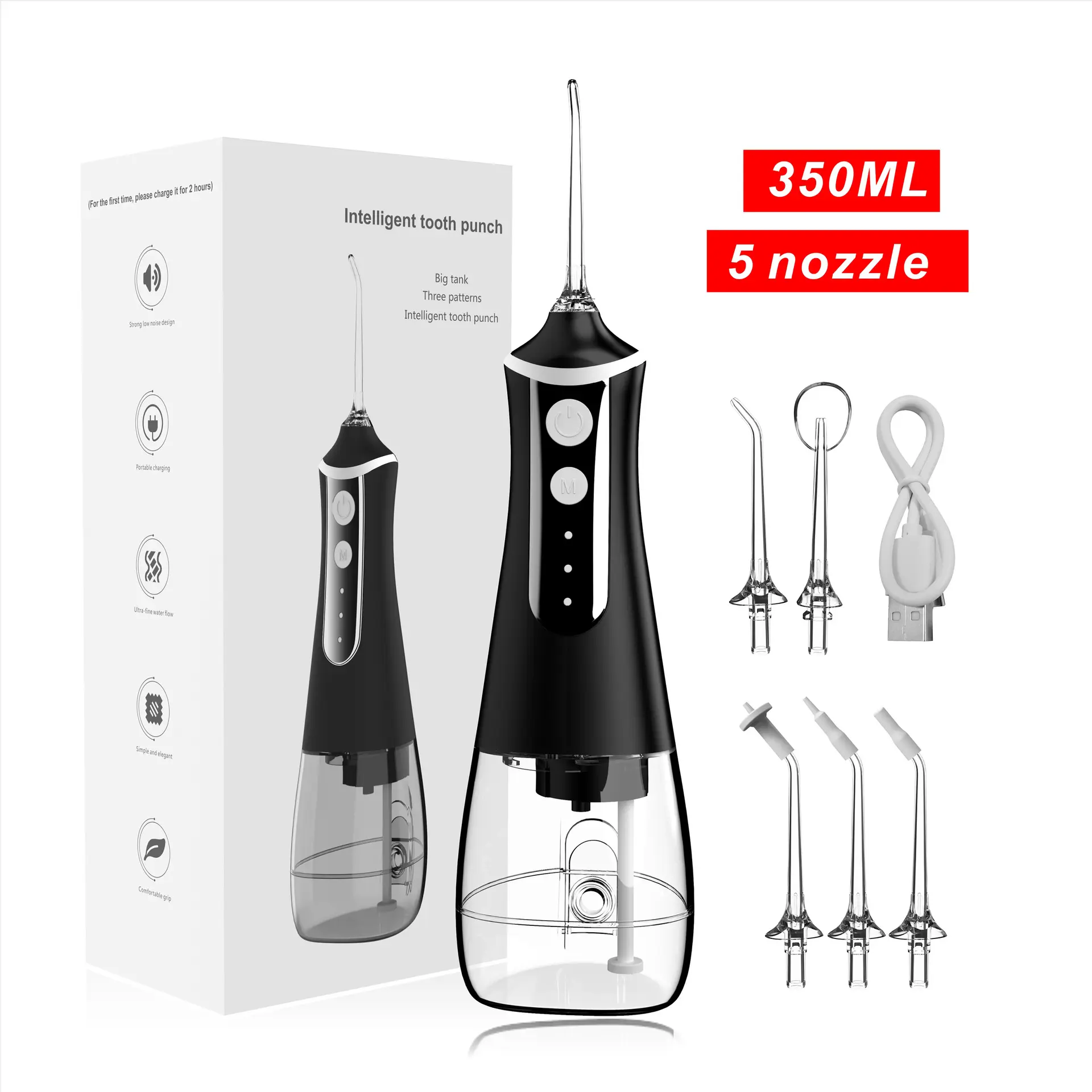 Amazon FBA Portable USB Rechargeable Dental 5 Mode 350ml Oral Irrigator Home Travel Water Flosser