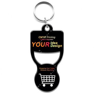 Supermarket Sublimation OEM Token Coin Keychain Custom Designer Shopping Trolley Coin <b>Holder</b> <b>Key</b> Chain With Bottle Opener - Product Image 1