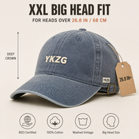Casquette de baseball 100% Coton XXL pour grandes têtes 68cm, crème délavée, style vintage, calotte profonde, coupe oversize, type Dad Hat, Vente en gros, Usine OEM