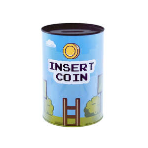 Fisura Round Tinplate Insert Coin <b>Piggy</b> <b>Bank</b> Money Box with Pixel Art Design for <b>Kids</b> and Gamers - Product Image 1