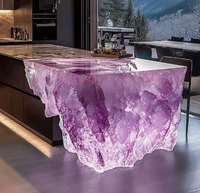 R065 Modern Şeffaf Reçine Ada Tezgahı Işıklı LED Otel Bar Restoran Özel Tasarım Çizilmeye Dayanıklı Yemek Masası