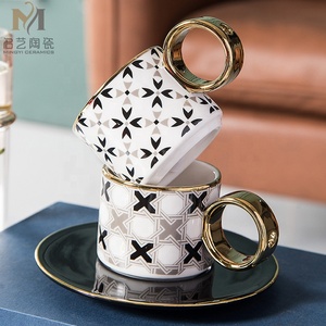 Wholesale Nordic Creative Geometry Pattern Porcelain Tea <b>Cups</b> Ceramic <b>Cup</b> and Saucers - Product Image 2