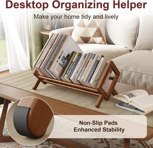 Wood Tilting Bookcase in Living Room/Home, Desktop Book Shelf Organizer Bookshelves <strong>Storage</strong> Rack <strong>for</strong> <strong>CDs</strong>/Magazine/Books Display - Product Image 2