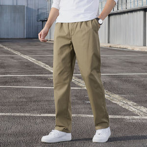 Pantalones Cargo de Trabajo 100% Algodón para Hombre, Largos, Oversize, con Cintura Elástica, Frente Plano, Cintura Media, Teñido Liso, Servicio OEM - Product Image 2