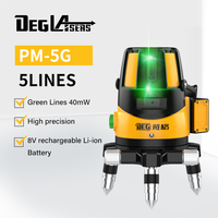 Niveau laser industriel DEGLASERS 5 lignes, faisceau super lumineux vert+rouge 40mW, outil auto-nivelant, batterie rechargeable 8V