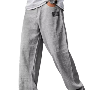Pantalon décontracté pour homme, coupe droite, taille mi-haute, avec cordon de serrage, style Normcore/Minimaliste, en coton et chanvre, poches élastiques, imperméable et séchage rapide - Product Image 1