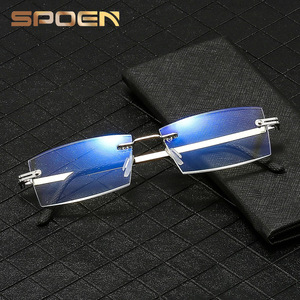 Gafas de Lectura Sin Montura SPOEN, Lentes Azules Plateadas, Anti Luz Azul, Estilo Rectangular para Hombre - Product Image 1
