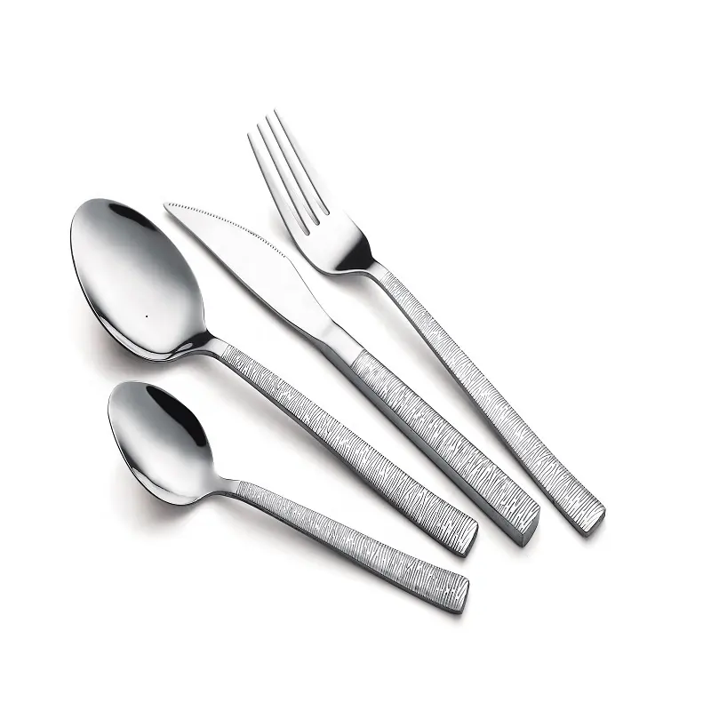 best selling cheap price elegant stainless steel flatware set with hammered handle with stand