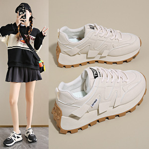 Zapatos Deportivos Casuales de Mujer, Estilo Coreano, con Cordones, de Piel Sintética Blanca Transpirable, con Suela Gruesa, para Primavera 2025 - Product Image 4