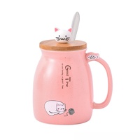 Mug en céramique chat mignon avec couvercle, cuillère et poignée, grande capacité 420 ml, compatible lave-vaisselle et micro-ondes, pour la rentrée scolaire, café/lait, logo personnalisé