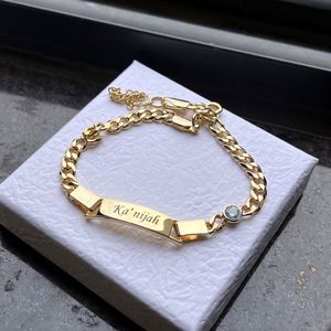YBcustom ODM chaîne plus épaisse graver bracelets plaque signalétique bijoux nom personnalisé Bracelet pierre de naissance - Product Image 5