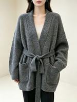 Cardigan en tricot mi-long uni, style décontracté, à lacets, nouvelle collection automne-hiver 2026, pour femmes européennes et américaines