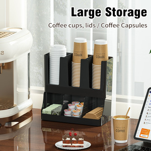 Black Acrylic Cup Holder 2 Tier For Coffee Tea Shops Wall Mount Drink Dispenser Storage Organizer Kitchen Countertop Use - Product Image 3