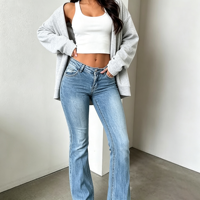 Jeans évasés rétro pour femmes, taille basse, en denim délavé, style tenue pour le thé du dimanche
