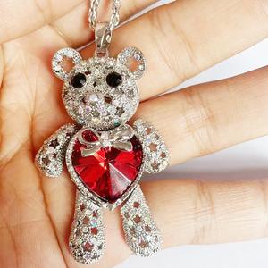 Collares de Cadena Larga con Colgante de Osito de Peluche con Corazón de Cristal Grande, Joyería de Acero Inoxidable Resistente al Agua y al Deslustre para Mujer - Product Image 3