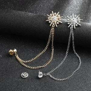 Pin Enamel Bintang Berhias Kristal Mewah Korea dengan Rantai Rumbai Kristal, Lencana Jas, Pin Kerah untuk Pria Wanita, Aksesoris Pakaian - Product Image 2