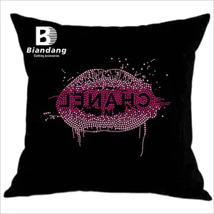 Best Selling Shinny Lips Pattern Rhinestone Iron on Transfer Motif Cartoon Hot Fix Crystal Designs for Pillow Cover