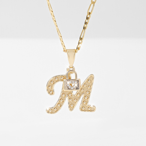 Collier avec pendentif lettre M en forme de Zircon plaqué or, motif chaîne à maillons, <span class=keywords><strong>pour</strong></span> la prière et <span class=keywords><strong>l</strong></span>'<span class=keywords><strong>amour</strong></span> maternel, cadeau religieux - Product Image 1