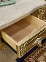 Table basse de style européen, petite table carrée avec cadre en bois, plateau en marbre, meubles de maison avec espace de rangement et motifs sculptés TD08