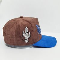 Casquette en Daim 5 Panneaux A-Frame Vente en Gros avec Logo 3D Personnalisé, Bordure en Velours, Couleur Noire, Petit MOQ