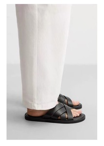 Sandalias de Verano para Hombre, de Cuero Genuino, Punta Abierta, Estilo Slip-On, Suela de Goma, Entresuela de EVA, Color Sólido - Product Image 2