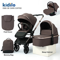 Poussette pliable légère en métal Kidilo 3-en-1 avec siège de sécurité haute position et panier, multifonctionnelle pour 0-6 mois