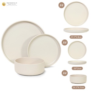 Wholesale Modern Luxury Sustainable European <strong>Stoneware</strong> <strong>Dinnerware</strong> <strong>Sets</strong> 12-piece Round Ceramic Serving Plate <strong>Set</strong> for Home Use - Product Image 1