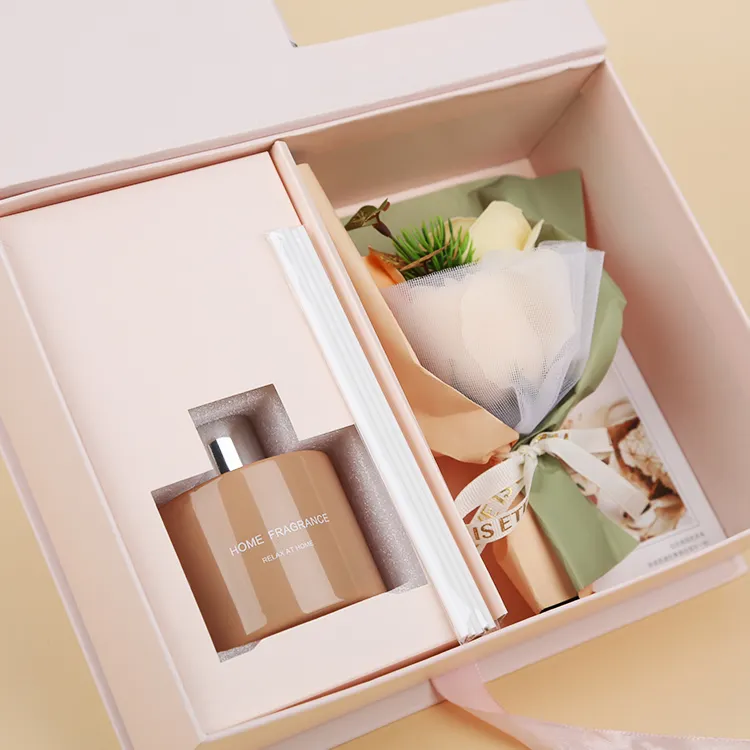 ग्लॉय लोगो रचनात्मक जन्मदिन उपहार बॉक्स सेट रीड डिफ्यूज़र इत्र सेट पैकेजिंग बॉक्स के साथ सुगंध डिफ्यूज़र सुगंध डिफ्यूज़र फूल के साथ खुशबू