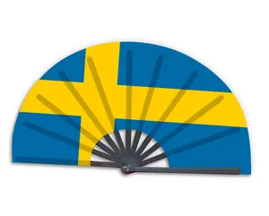 Neues Produkt Kunden spezifische National Country Flag Schweden Faltbarer Bambus-Hand ventilator