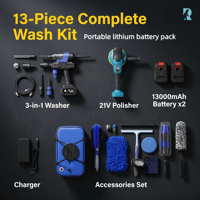 Kit de detailing automobile portable sans fil 3-en-1 POLAR BEAR 21V Lithium, laveuse-polisseuse-aspirateur sans balais, plastique, 50+ pièces pour lavage de voiture