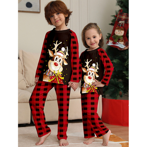 Atacado Cross-Border Deer Cartoon Print Pijama Natal Inverno Quente Manga Longa Xadrez Natal Família Combinando Conjuntos Pijama - Product Image 5