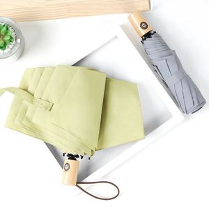 Nouvelle tendance, style simple, parapluie compact pliable en 3 sections avec poignée en bois massif, coupe-vent et imperméable, idéal pour la publicité - Product Image 2