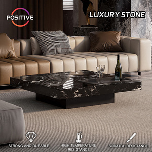 Bàn cà phê đá cao cấp bề mặt đá cẩm thạch tối màu thanh lịch với thiết kế tối giản cho Bàn cà phê trang trí nhà sang trọng - Product Image 2