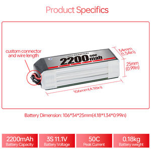 Заводская оптовая продажа 2200 мАч 2s 7,4 v/3s 11,1 v/4s 14,8 v/6s22.22.v литий-ионный аккумулятор для RC автомобиля/FPV - Product Image 2
