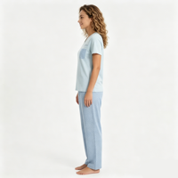 Umweltfreundliches Reines Baumwoll-Jersey Einfarbiges Sommer-Freizeit-Damen-ODM 2-Teiliges Schlafanzug-Set Atmungsaktiv Kurzarm Elastischer Bund