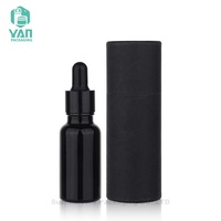 YAN Packaging Flacon compte-gouttes rond en verre opaque noir de luxe de 20 ml avec tube en papier noir, ensemble pour huile essentielle, sérum, cosmétique