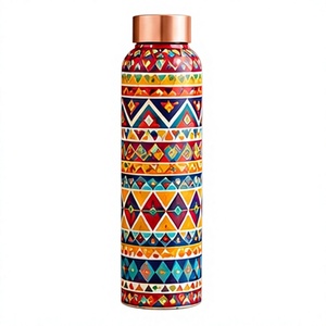 Botella de Agua Geométrica Multicolor de Cobre con Tapa de Cobre, Recipiente Portátil para Bebidas de Viaje - Product Image 1
