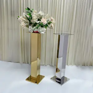 High Quality Elegant Stainless Steel Mirror Stand Tall Pillar Flower Stand Wedding Table Centerpiece Decoration